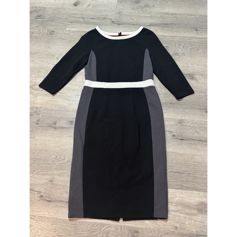 BODEN Women's LEAH OTTOMAN Black Gray White Fitted Ribbed Dress US 10 UK 14 EUC